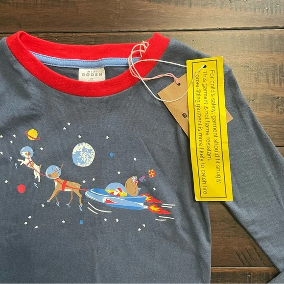 Mini Boden Blue Space Santa Long John Pajamas NWT - Picture 6 of 10